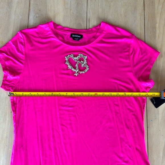 NWT BEBE Baby Tee Rhinestone Embellished Cutout Hearts  "Calypso" Hot Pink XL - Picture 6 of 8